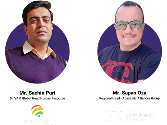 Mr. Sachin Puri, Sr. VP & Global Head Human Resource at Bankai, and Mr. Sapan Oza, Regional Head - Academic Alliances Group at TCS, featured side-by-side.