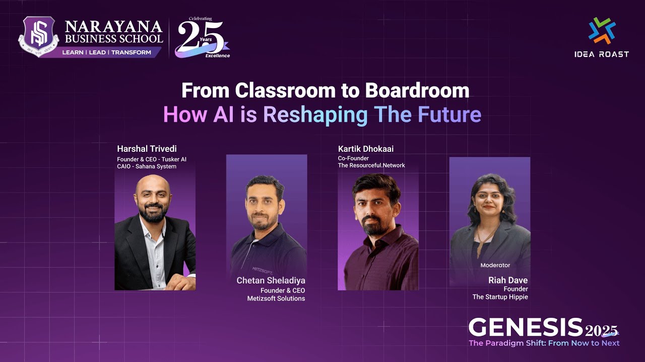 Genesis 2025 event featuring speakers on the topic From Classroom to Boardroom.