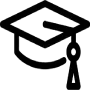 Black outline icon of a graduation cap or mortarboard with a tassel, symbolizing academic achievement, education, graduation ceremony, and scholarly success.