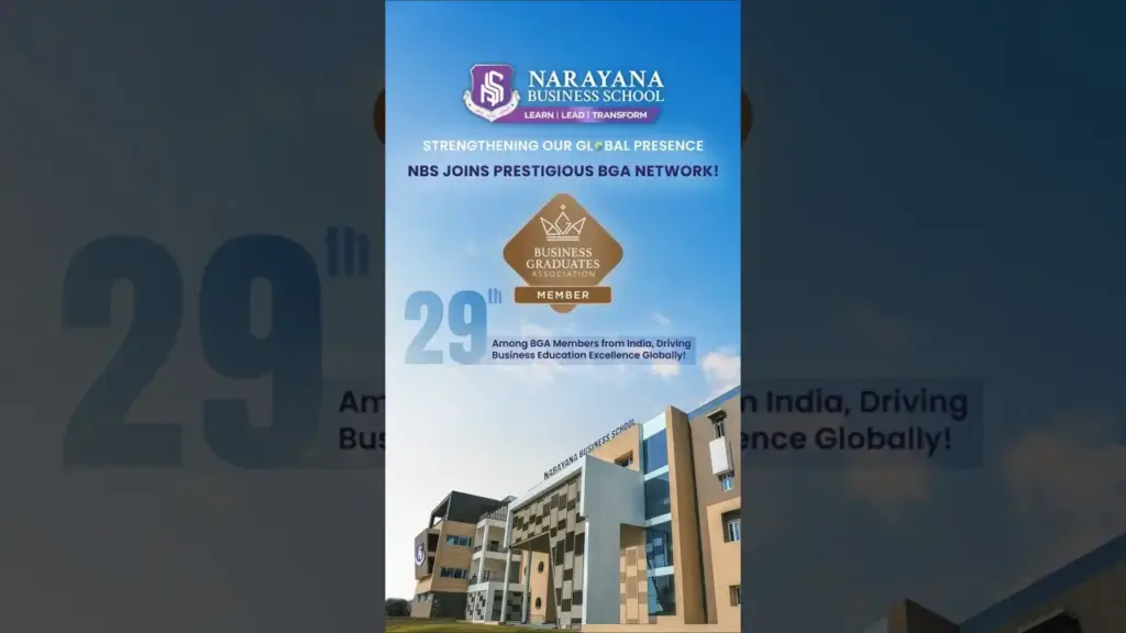 Narayana Business School Ahmedabad promotional video still featuring interactive classroom sessions, innovative teaching methods, and collaborative student learning environment