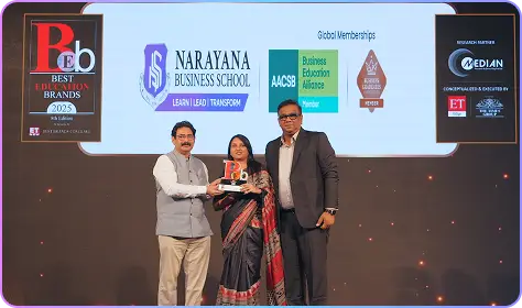 AICTE and GTU-approved MBA + PGP program at Narayana Business School Ahmedabad, a top B-School offering dual advantage with in-demand certifications, global immersion, and 100% placement record.